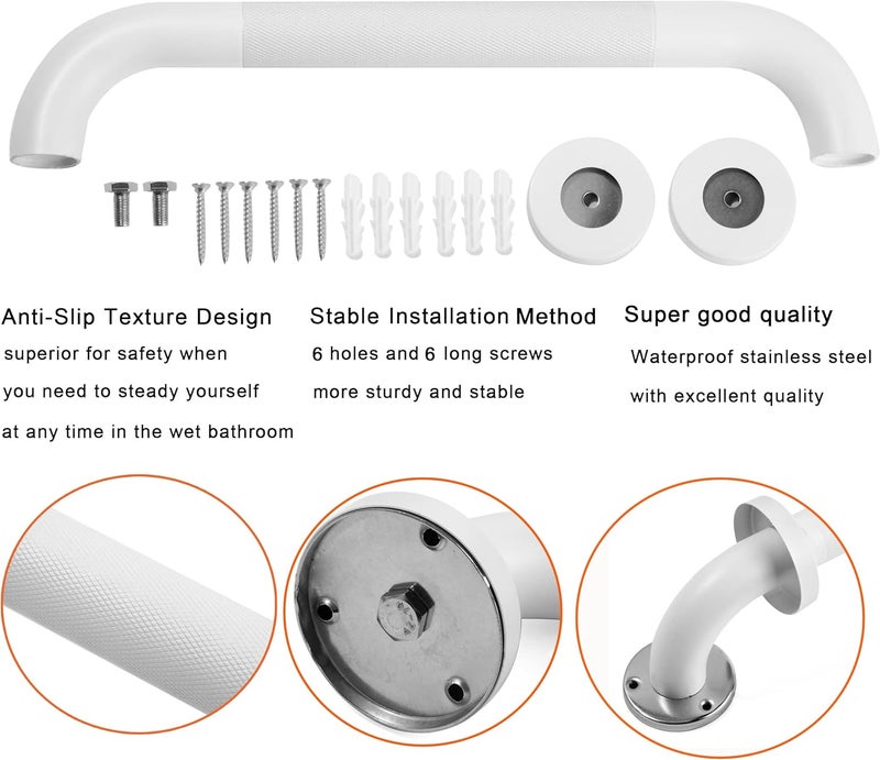 Rackickyer Shower Grab Bar, 2 Pack 32 Inch White Bathroom Grab Bar, 1.25" Diameter 304 Stainless Steel Anti-Slip Grab Bars for Bathtubs and Showers, Handicap Shower Grab Bar for Seniors Elderly - Image 4